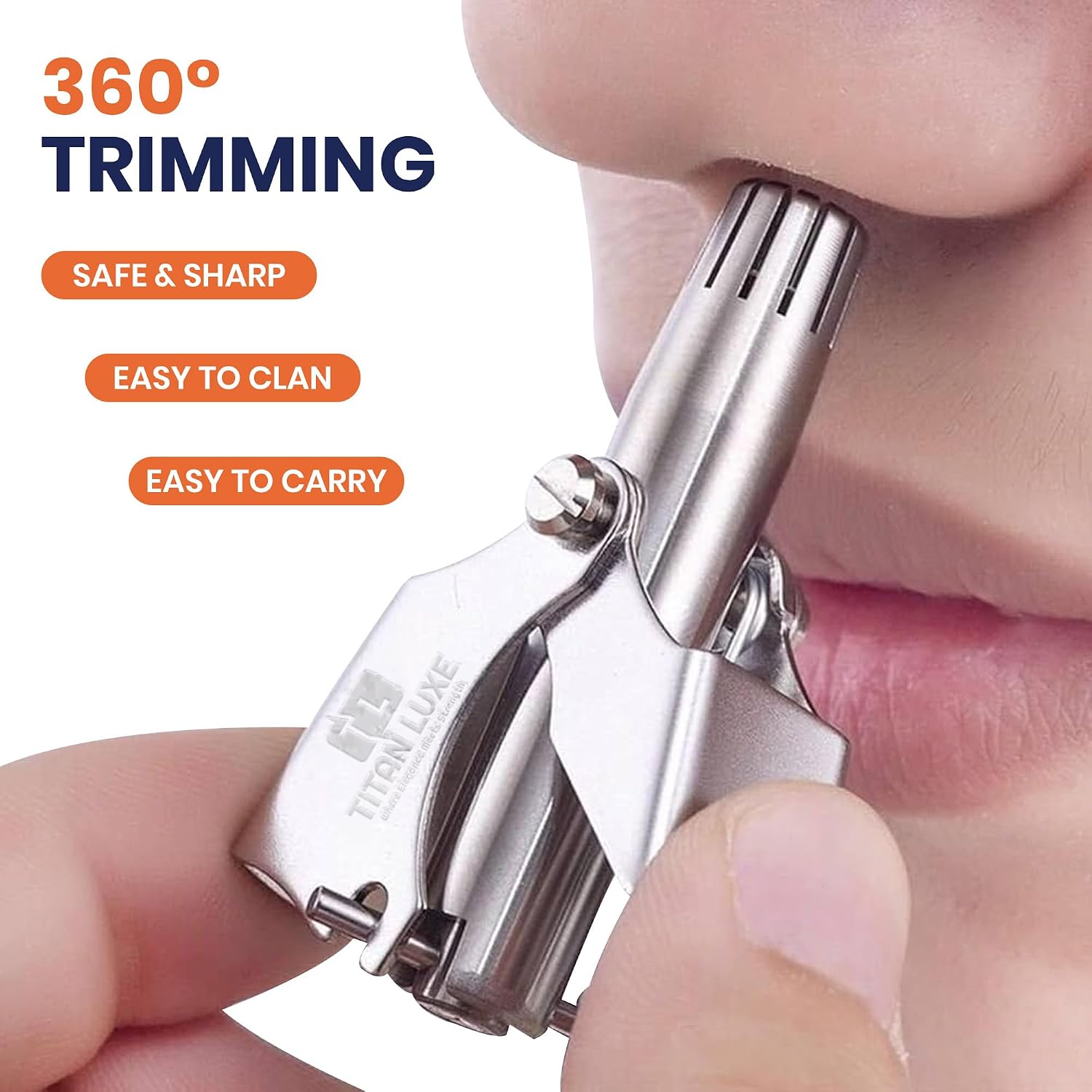 Stainless Steel Manual Nose Hair Trimmer for Men and Women | Manual Nose and Ear Hair Trimmer | Nose Clippers, 360° Rotating Hair Trimmers | Washable Nosehair Remover - Pack of 2