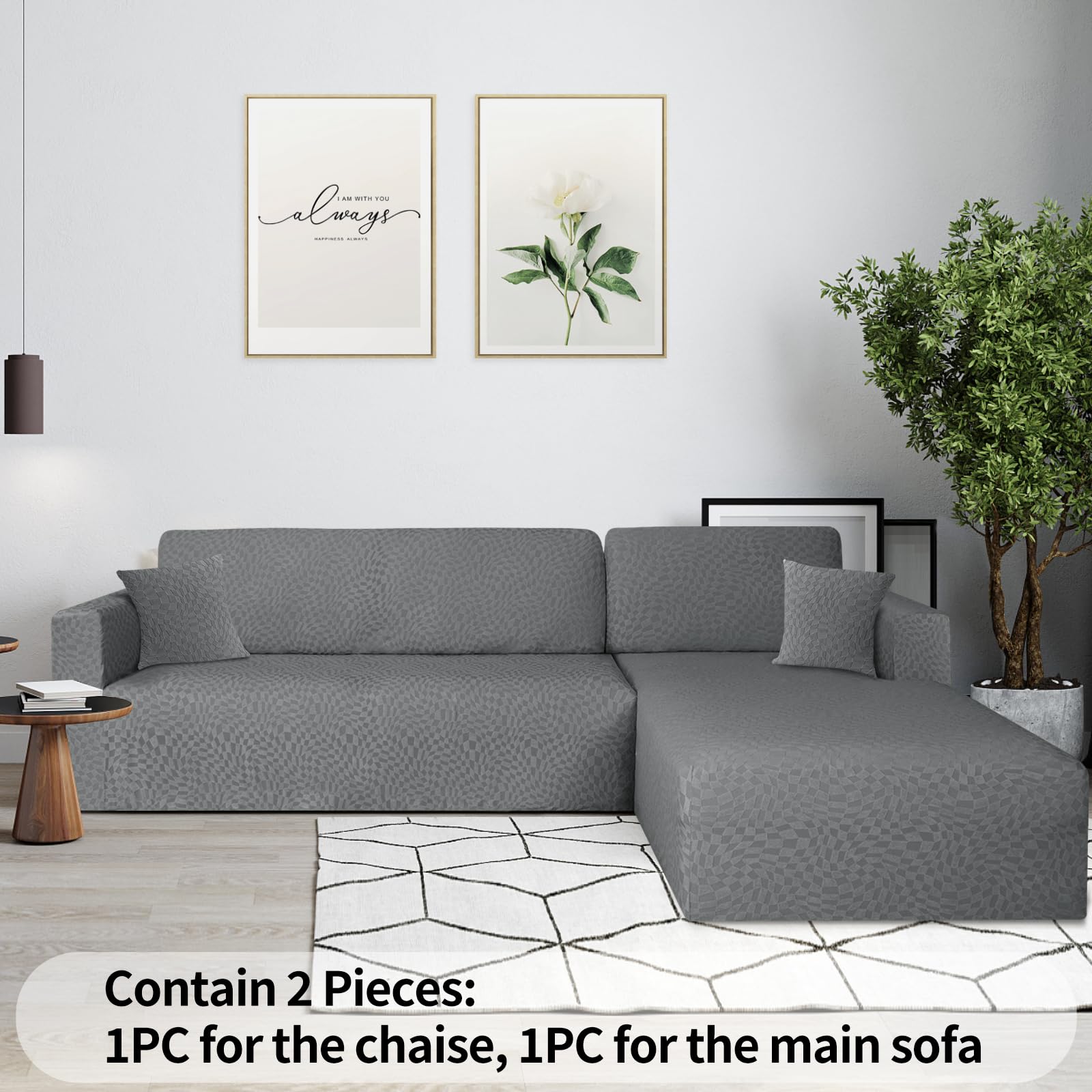 Ystyle Copridivano Con Penisola A Sinistra Destra, Elasticizzato Copridivano Angolare, Fodera Divano Chaise Longue, Sofa Cover a Forma di L (1 Posto+2 Posti, Grigio Chiaro)