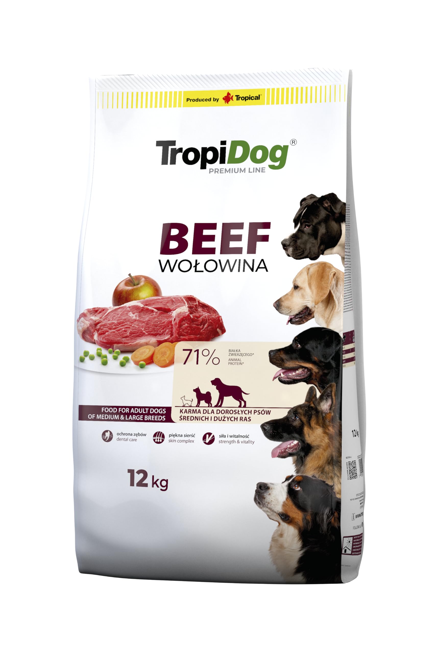 Croquettes pour Chien Premium Riche en bœuf avec du Riz pour Adultes de Races Moyennes et Grandes 12kg