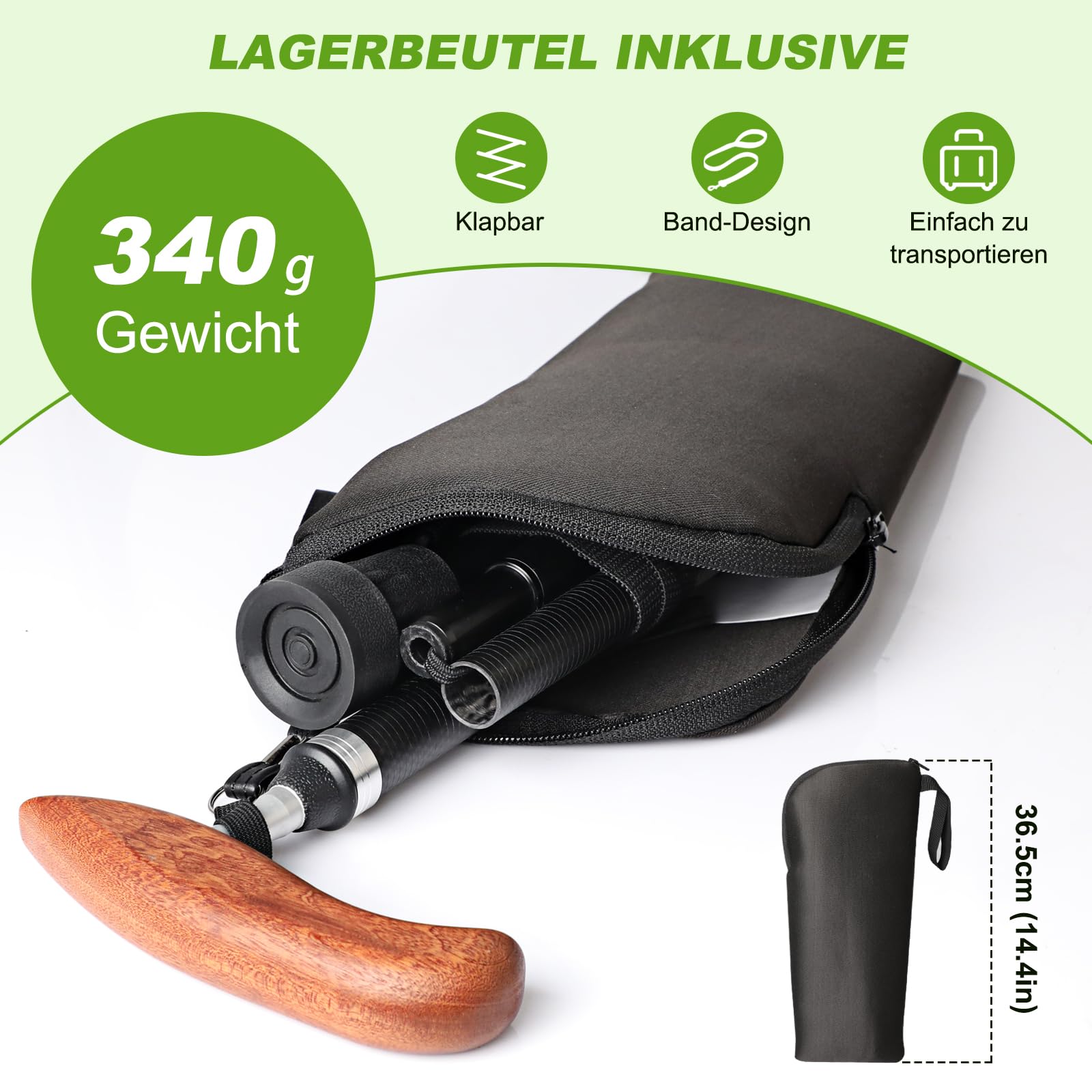 Leichter Gehstock aus Carbonfaser mit Tragetasche, rutschfeste Stoßdämpfende Gummispitze(2 Ersatz-Gummispitzen enthalten), Faltbar und Höhenverstellbar, Ideal für Senioren & Rehabilitation