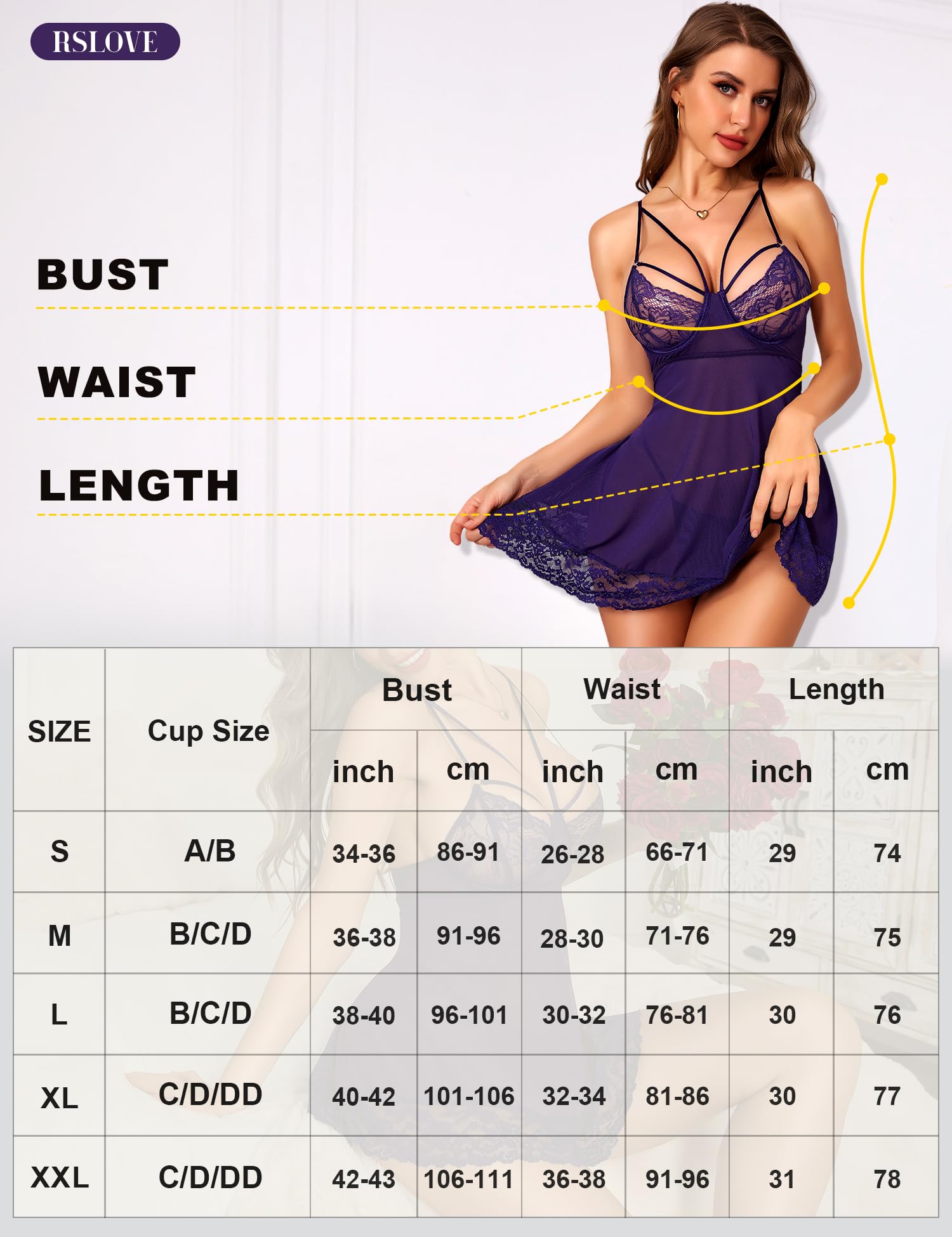 Lencería Sexy de Encaje Babydoll - Camisón de Dormir para Mujer con Tanga 2 Piezas Camisones para Mujer Vestido Sexy Ropa de Dormir
