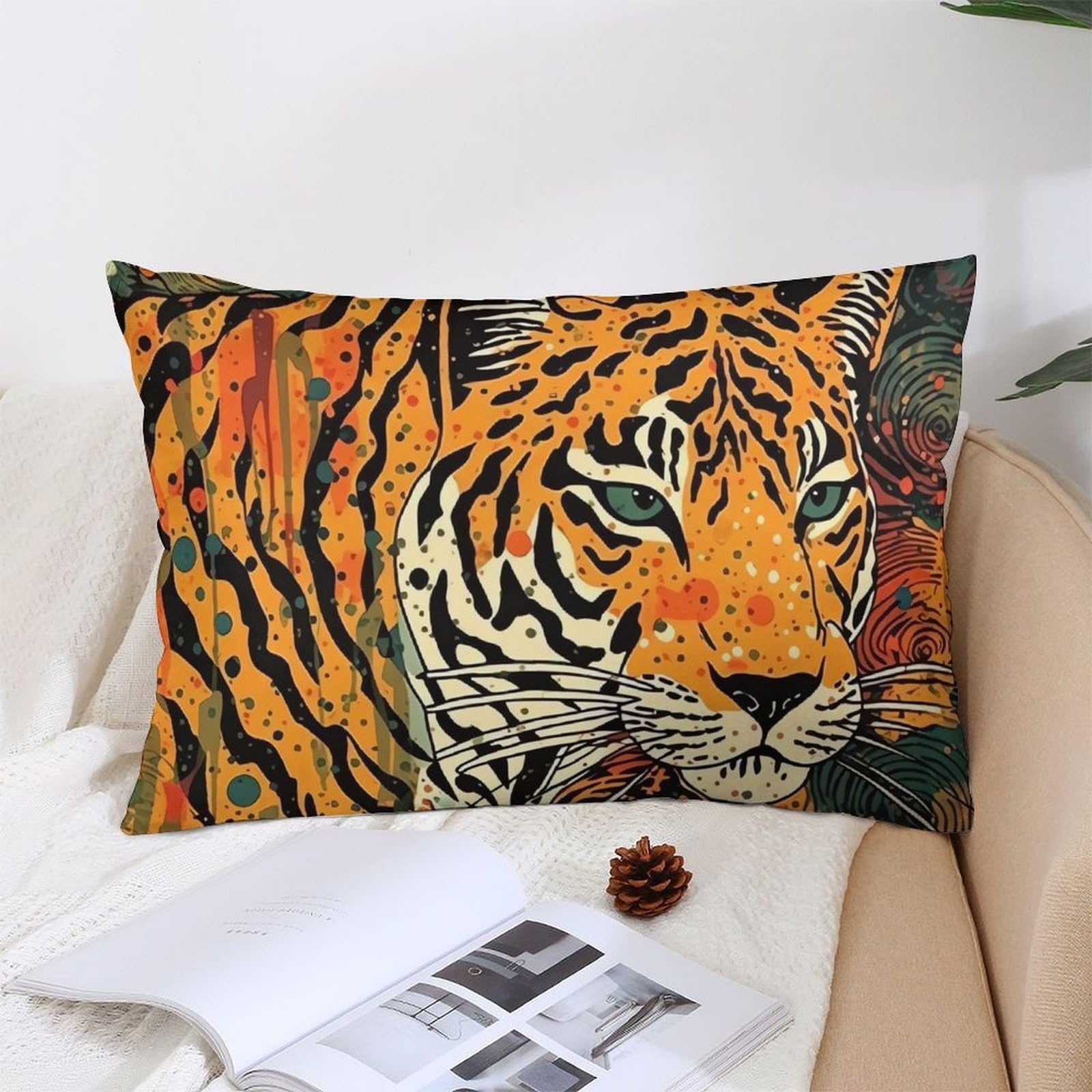 NTVOWPZO Decoration Throw Pillow Covers 12 "x20 Pillowcases Covers Tiger Botanical Print Soft Pillowcases Modern Farmhouse Home Decor Sofa Cushions Covers for Couch Bed Living Room