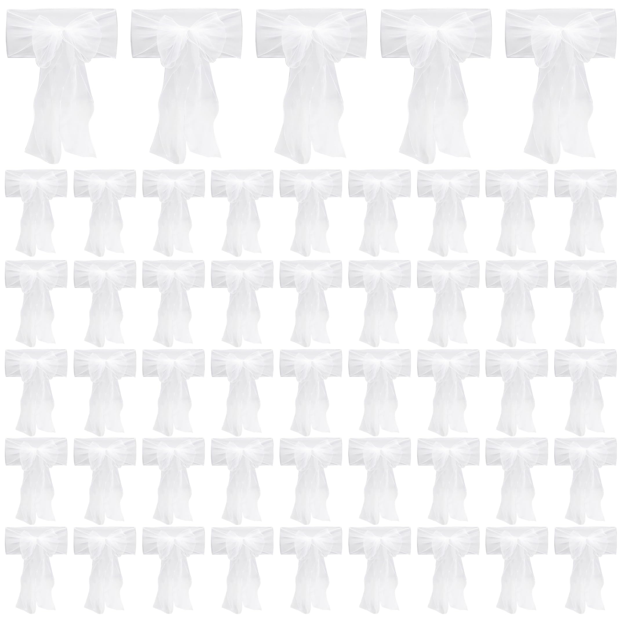 Nukinp 50 Pack Chair Sash, Organza Chair Sashes Ribbons, Chairs Bows For Party & Wedding Decorations, White &1