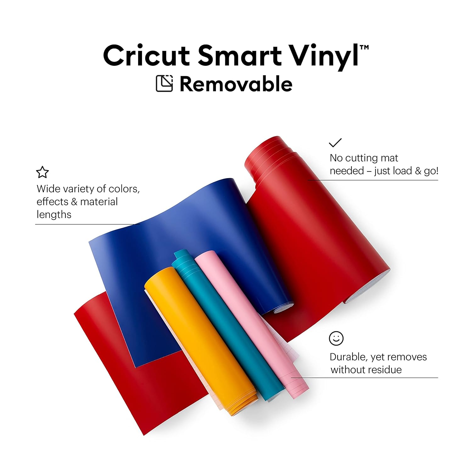 Cricut Smart Removable Vinyl (13in x 12ft, White) for Explore and Maker 3 - Matless Cutting for Long cuts up to 12ft (Pack of 5)