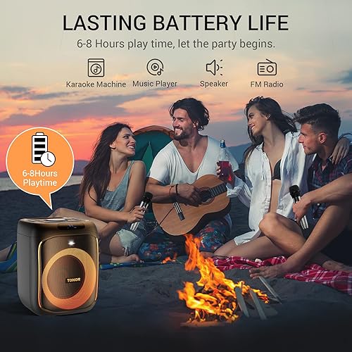 Miniatura 6 de TONOR Máquina de karaoke para adultos, sistema de altavoces PA portátil Bluetooth con 2 micrófonos inalámbricos y luces LED RGB, compatible con K6