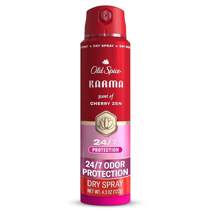 Antitranspirante em spray Old Spice Karma com fragrância de cereja, pimenta-preta e sândalo, 4,3 oz