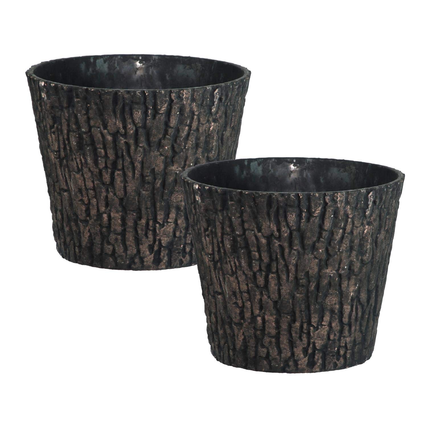 Woodland Textured Trunk Style Plastic Planter - Set of 2 - Suitable for Indoor or Outdoor Use - 25.2cm (H) x 30.5cm (Dia)