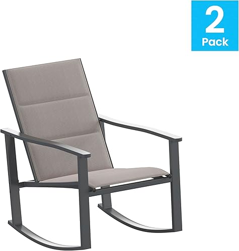 Miniatura 4 de Flash Furniture Brazos - Juego de 2 mecedoras para exteriores color marrón con material Flex Comfort y marco de metal negro, marrón y negro