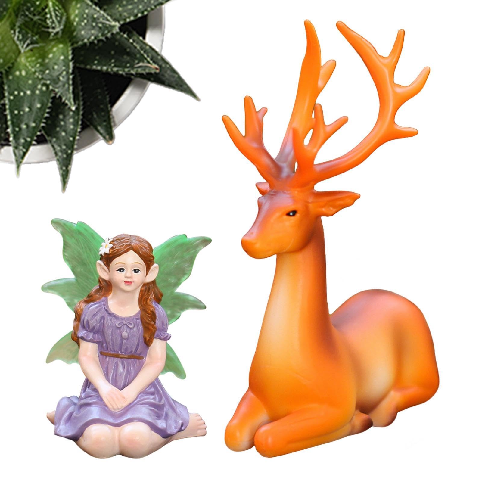 Figurines fée mini ornements cerf pour pot de fleurs jardin extérieur et village