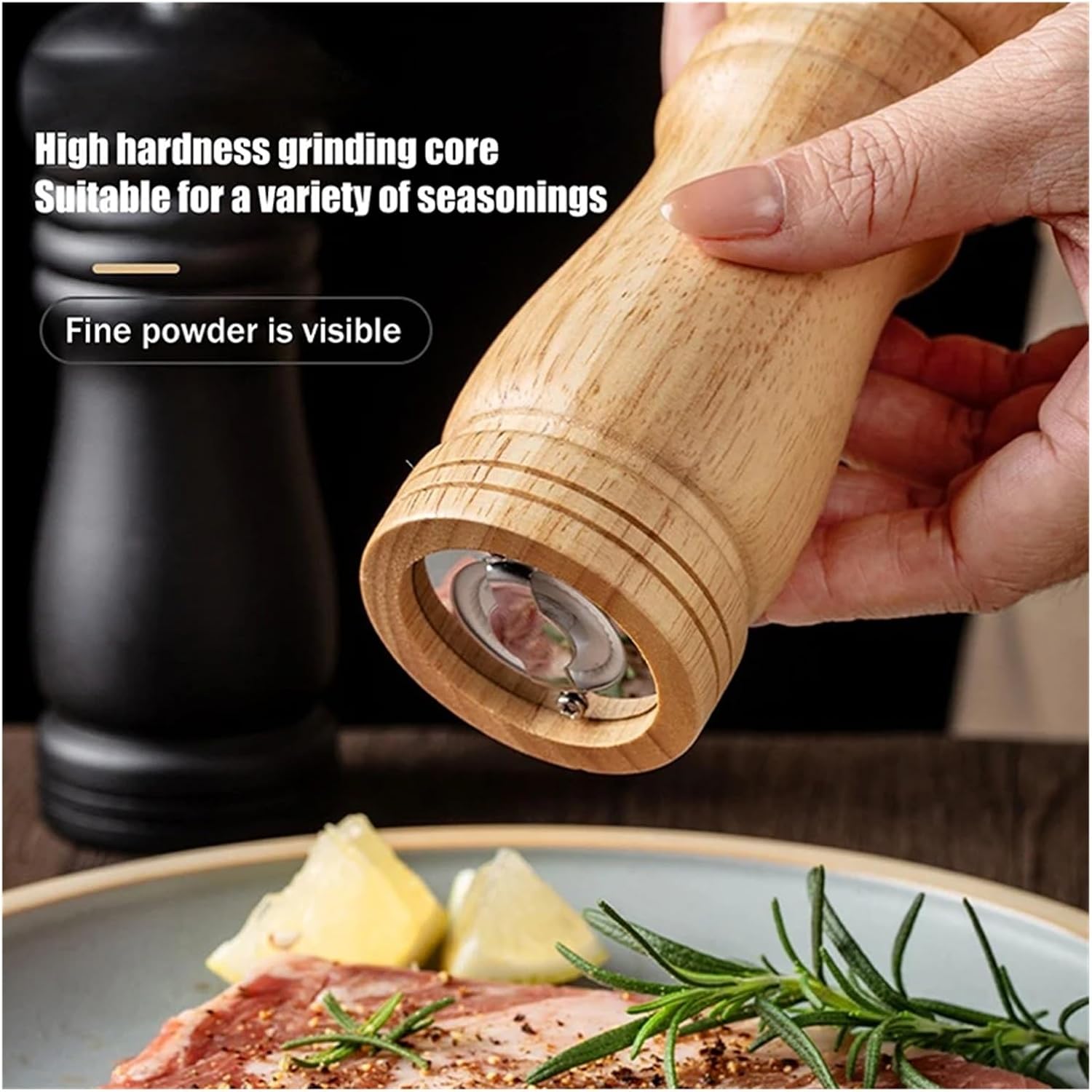 6/8/10 Inch Wood Pepper Grinder Mill,Adjustable Coarseness Wooden Peppermill, Ceramic Grinding Mechanism Salt(C)