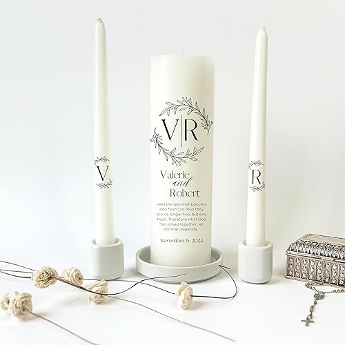 Miniatura 9 de Unity Candles for Wedding, Unity Set, Custom and Personalized Pillar and Taper Candles with Bible Quote, Unscented White Premium Wax, Religious and