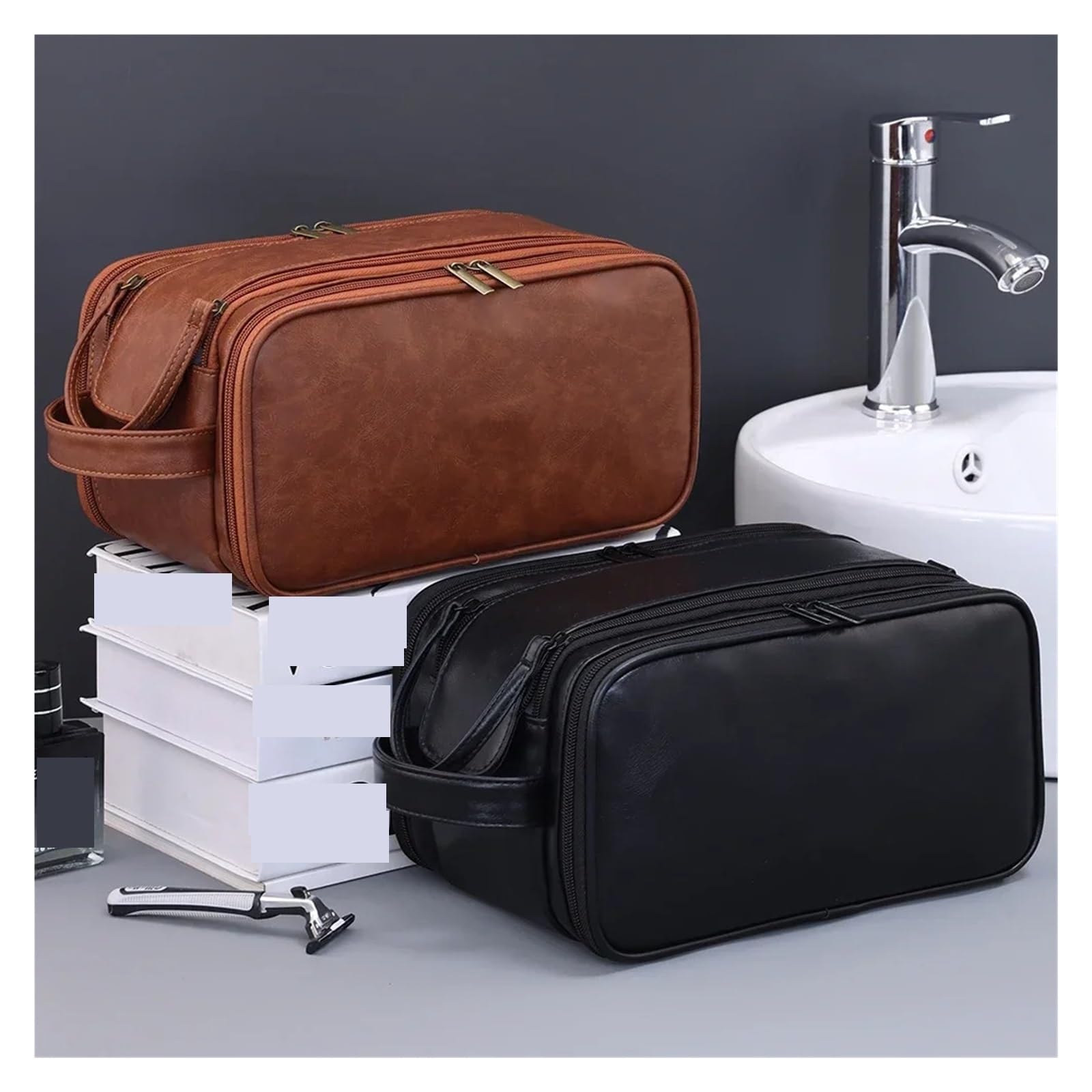 Borsa da toilette in pelle Multi Pockets PU Toiletry Bag For Women Men Travel Essentials Makeup Bags Waterproof Hanging Cosmetic Washing Organizer(Color 13)