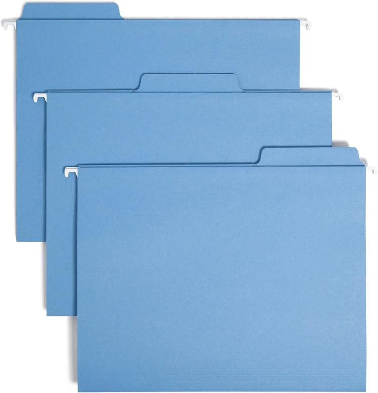 Carpetas de Archivos Colgantes Smead FasTab, 20 Cuentas, Azul, Pestañas Integradas de 1/3 Corte, Tamaño de Carta (64099)