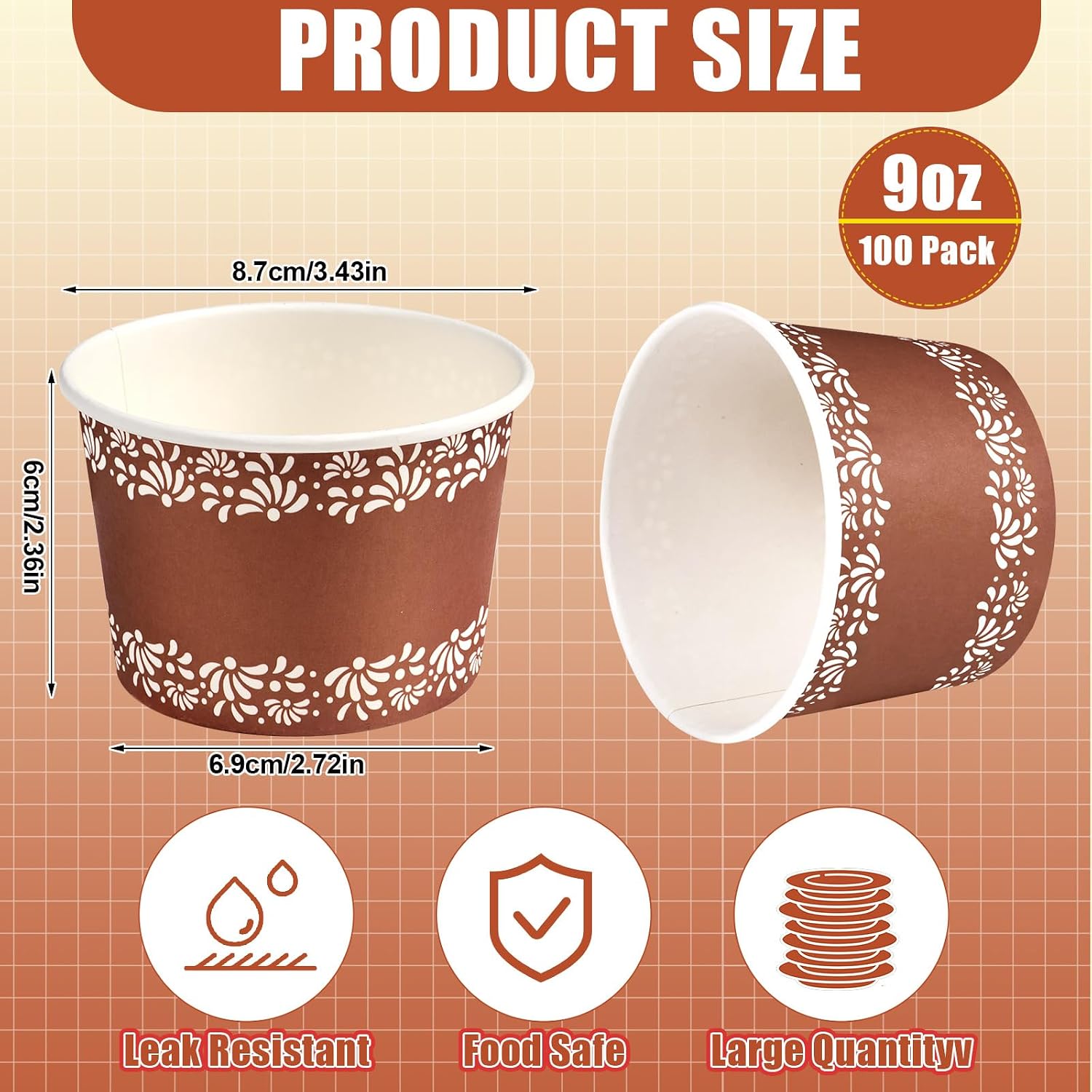 100 Pcs Mexican Small Paper Bowls 9 Oz Vaso De Barro Cielito Lindo Party Supplies Terracotta Clay Paper Ice Cream Bowls For Mexico Fiesta Cinco De Mayo Baby Shower Party Favor (Trendy)