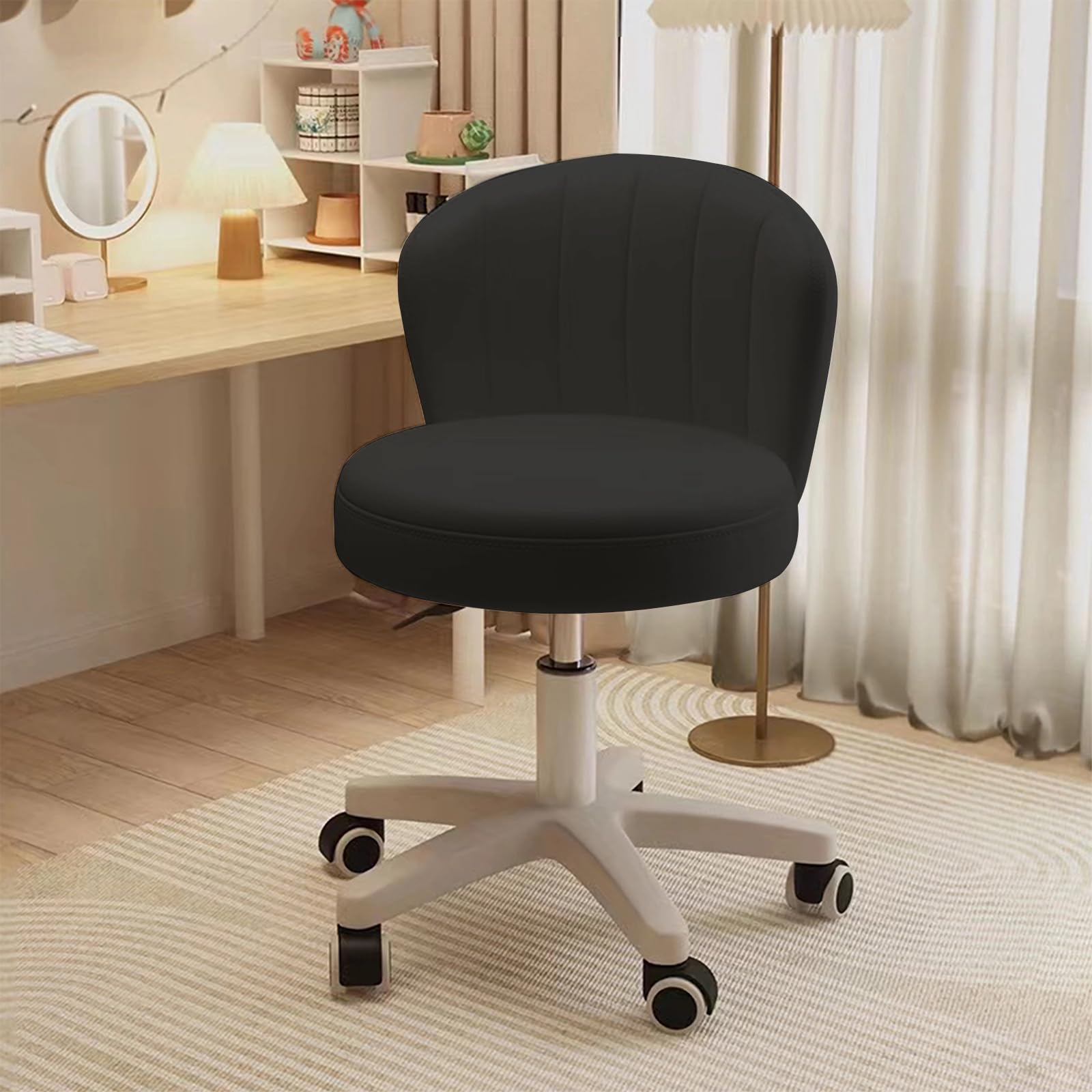 Silla pequeña de Escritorio Silla giratoria con Respaldo de Cuero PU Altura Ajustable Silla giratoria para tocador, Trabajo y Ordenador para Oficina en casa, Dormitorio