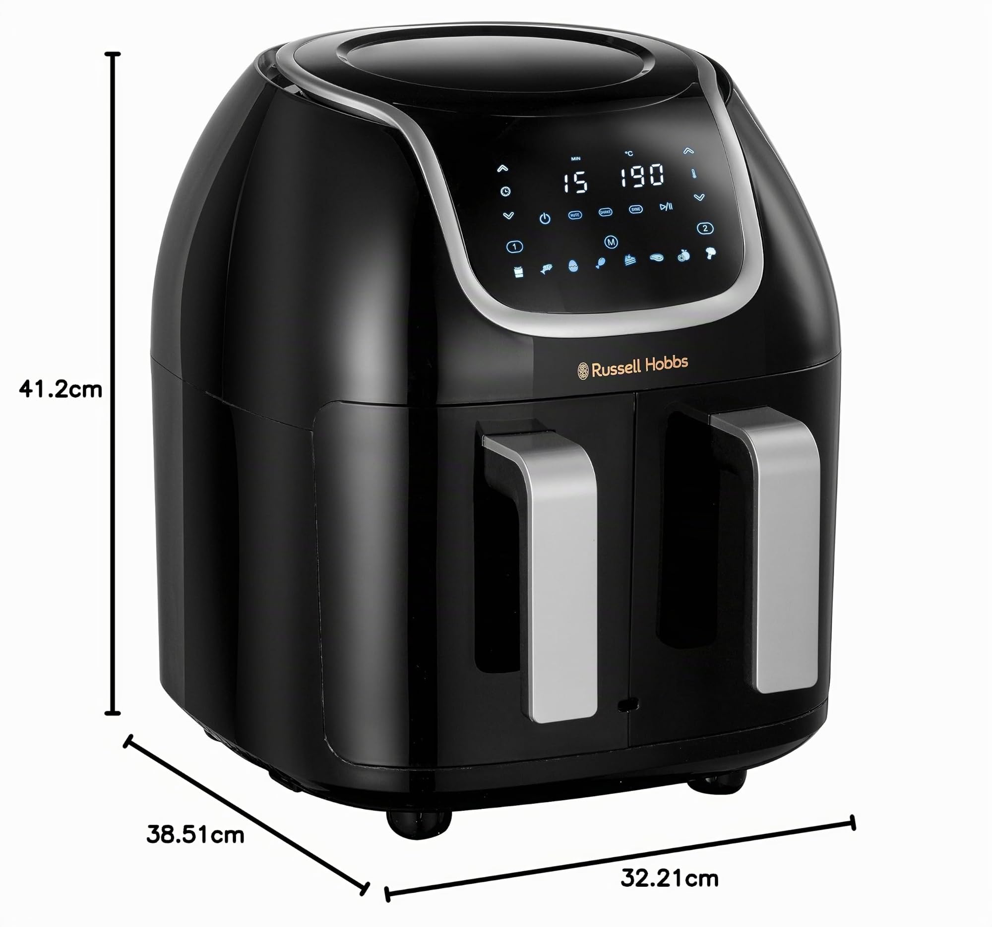 Russell Hobbs Freidora de Aire 8,5 l Doble, Freidora sin Aceite, Dos Cestillos Regulables por Separado, Dietética, Cocción Sincronizable, 8 Programas, Táctil, Digital, hasta 200º C, 27290-56