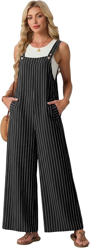 Lepunuo Jumpsuits for Women Summer Casual Wide Leg Overalls Stripe image 4