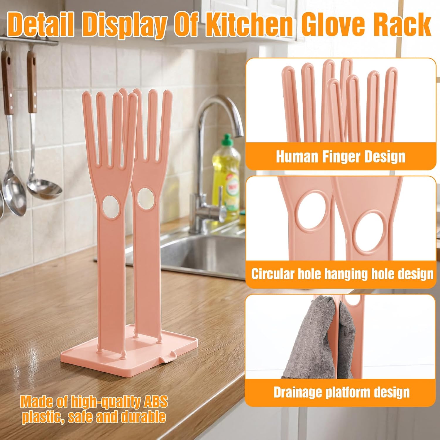 JJUNW 1 Pc Kitchen Gloves Holder, Dish Glove Holder Reusable Plastic Glove Drying Rack, Vertical Pink Rubber Glover Drying Dryer Rack for Dish Gloves Rags Sponge Kitchen Organizer