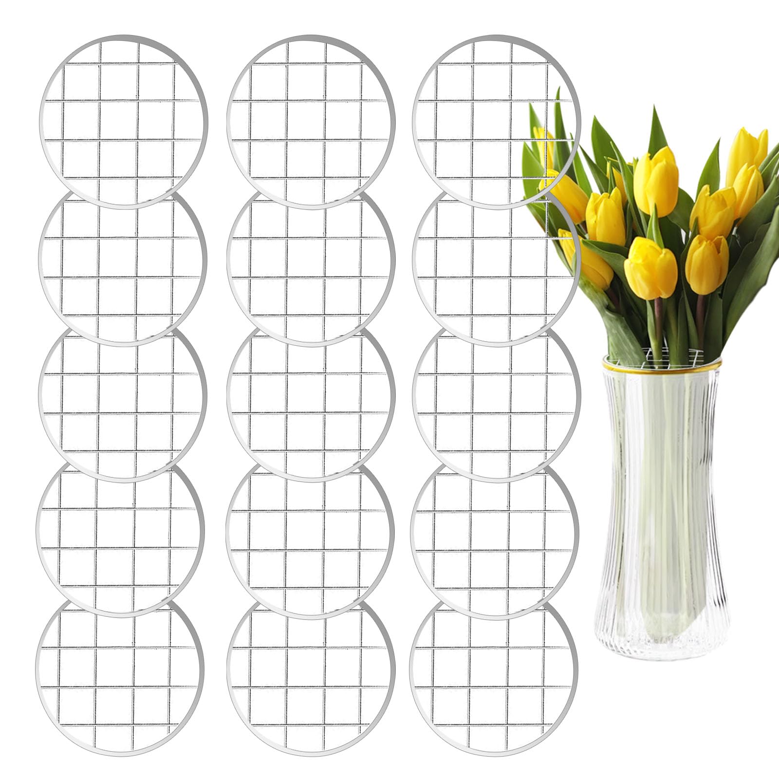 Keepsweat Gray Mason Jar Flower Insert Lid For Regular Mouth,15 Pcs Flower Grid Frog For Arrangement Vase Metal Mason Jar Flower Organizer Lid With Square Grids For Regular Mouth Mason Canning Jars