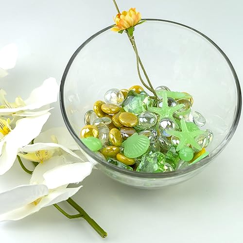 Miniatura 8 de Gemas decorativas de cristal de mármoles planos de 1.2 libras, estrellas verdes mezcladas para jarrones, manualidades, decoración del hogar,