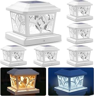 SIEDiNLAR Solar Post Cap Lights Outdoor 4 Modes Aluminum Glass 6 Pack White