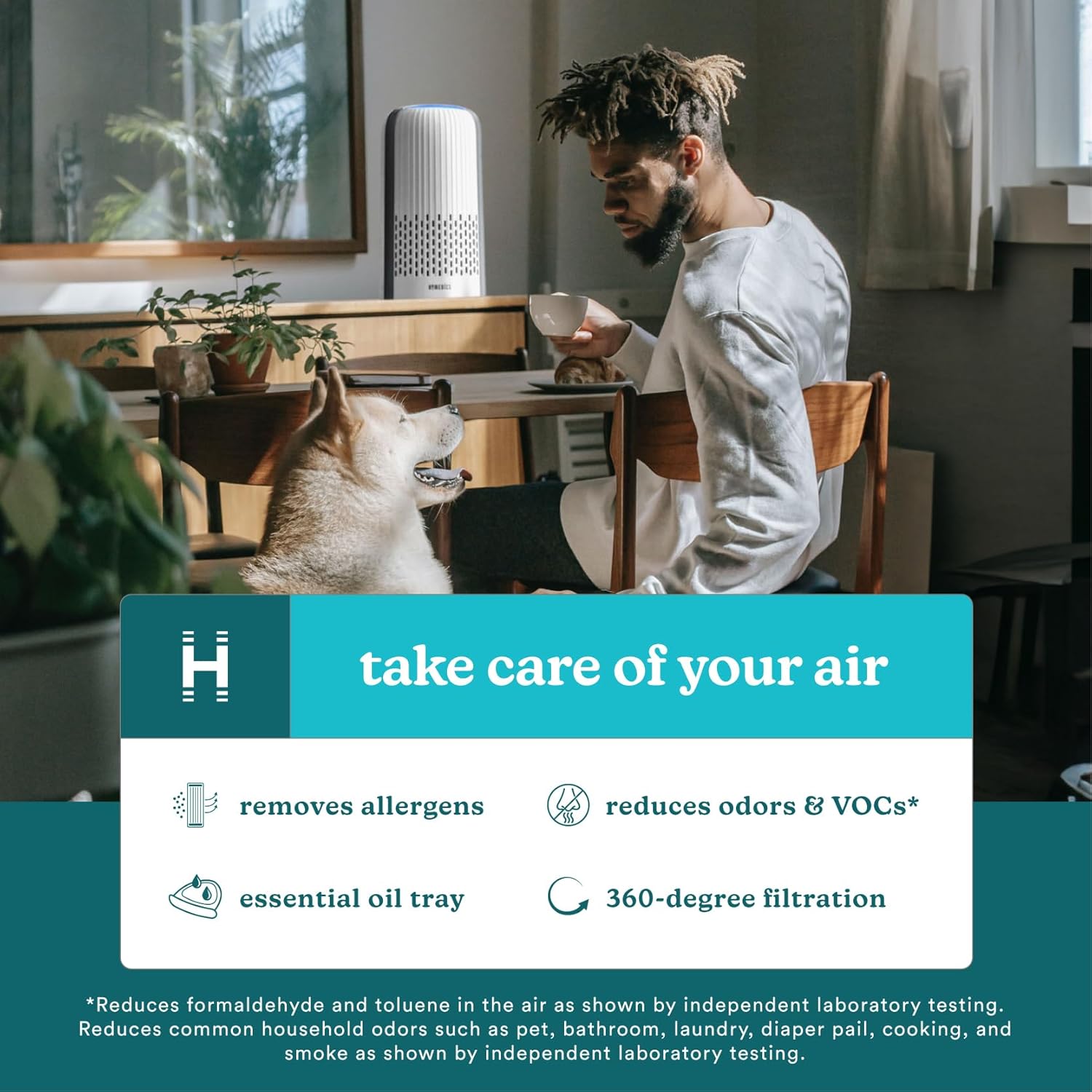 Homedics TotalClean 4-in-1 Tower Air Purifier - 360-Degree HEPA Filter for 291 Sq Ft, Small Air Purifiers for Bedroom and Office, Built-In Night-Light & Ionizer, Essential Oil Aromatherapy, White