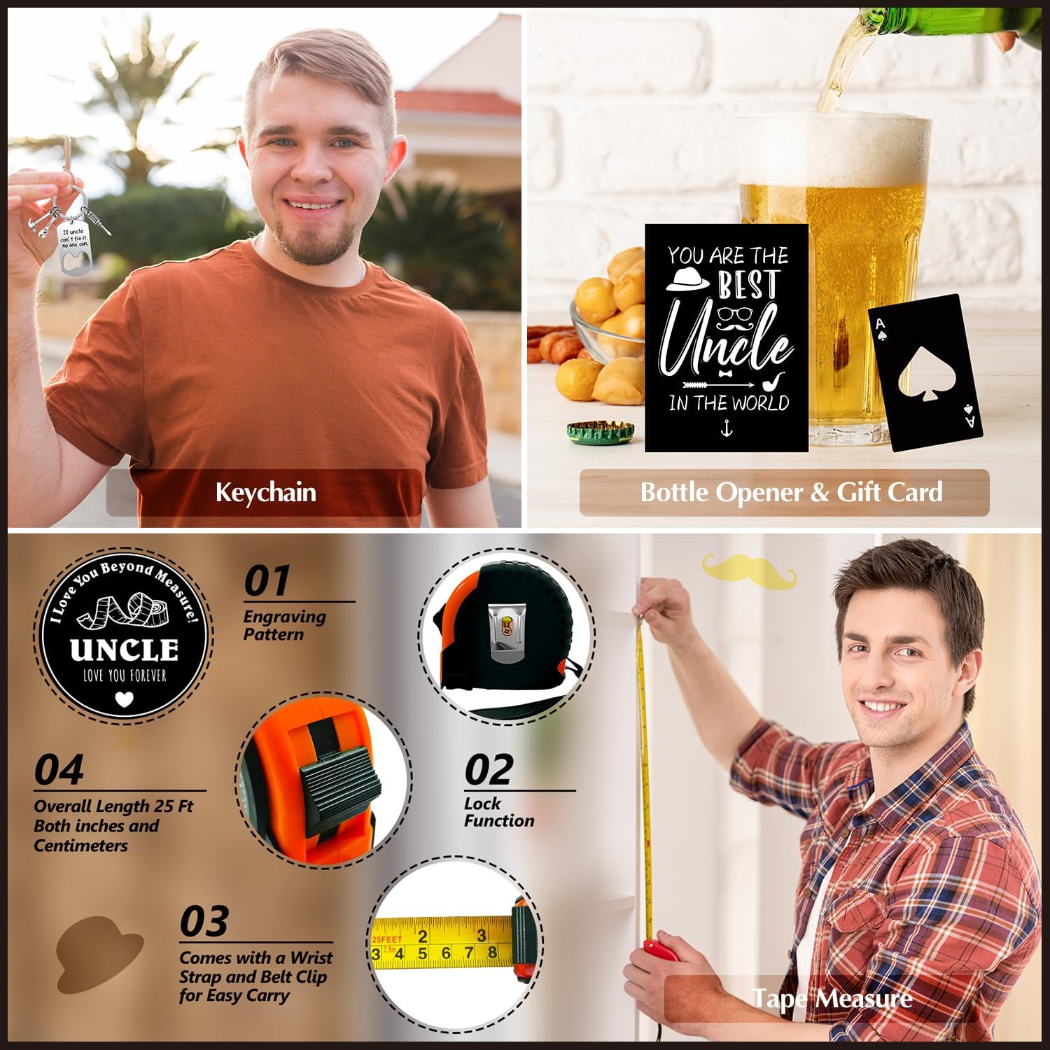 14 Pcs Best Uncle Ever Gifts with 11 Oz Uncle's Sippy Cup Whiskey Glass 4 Whiskey Stones Coaster Apron Hat Sock Tape Measure Keychain, Birthday Father's Day Christmas Gifts for Uncle