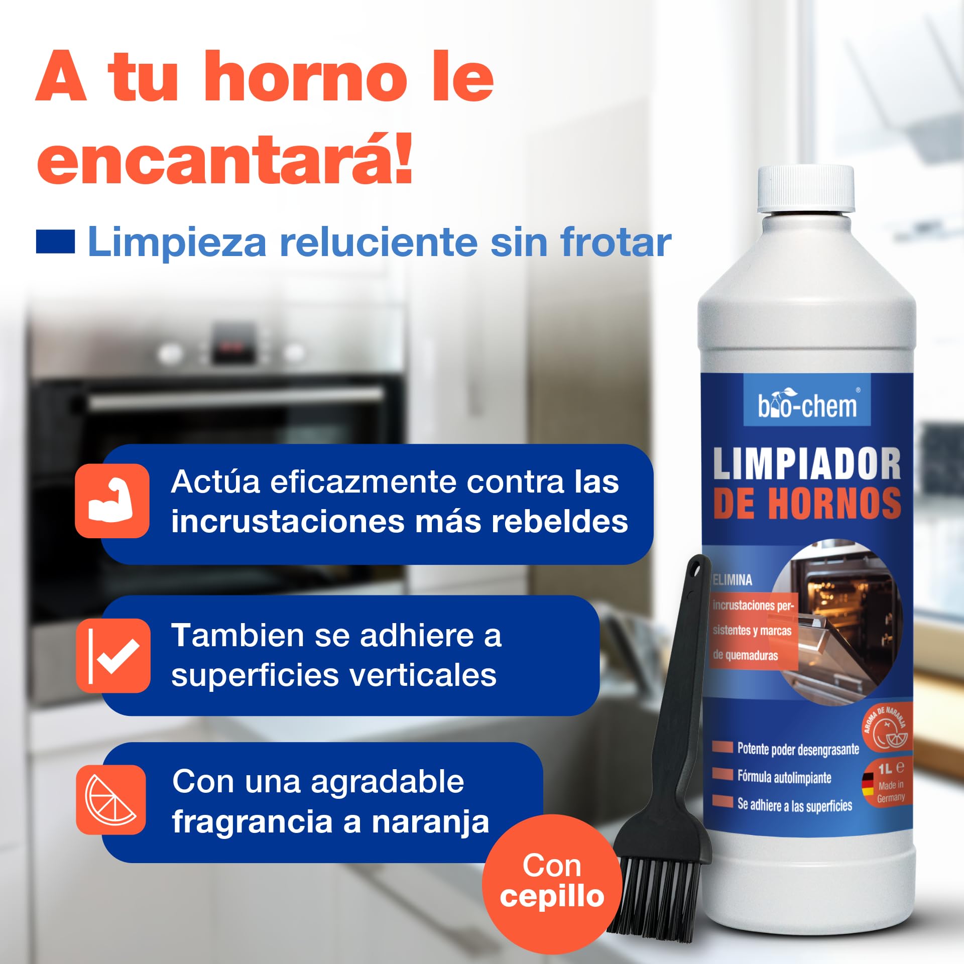 bio-chen Gel limpiador de hornos 6L + cepillo | Gel limpiador de hornos, productos para el hogar - Producto profesional para limpiar la suciedad incrustada