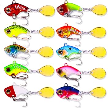10PCS Fishing Lures, Fishing Spoon with Triple Strengthened Hook, Sinking Lure Hard Bait with Sequin Tail for Bass Trout Crappie,Minnow Fishing Jigs for Freshwater Saltwater