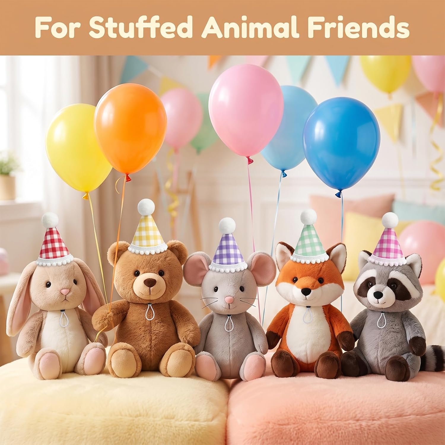6pcs Party Hats for Stuffed Animals Cute Felt Stuffed Animal Party Hats