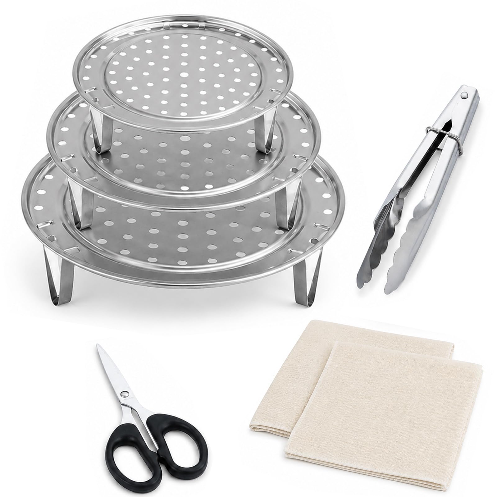 7-Piece Momo Steamer Rack Set, Round Dumpling Steamer Tray, 18/20/22 cm