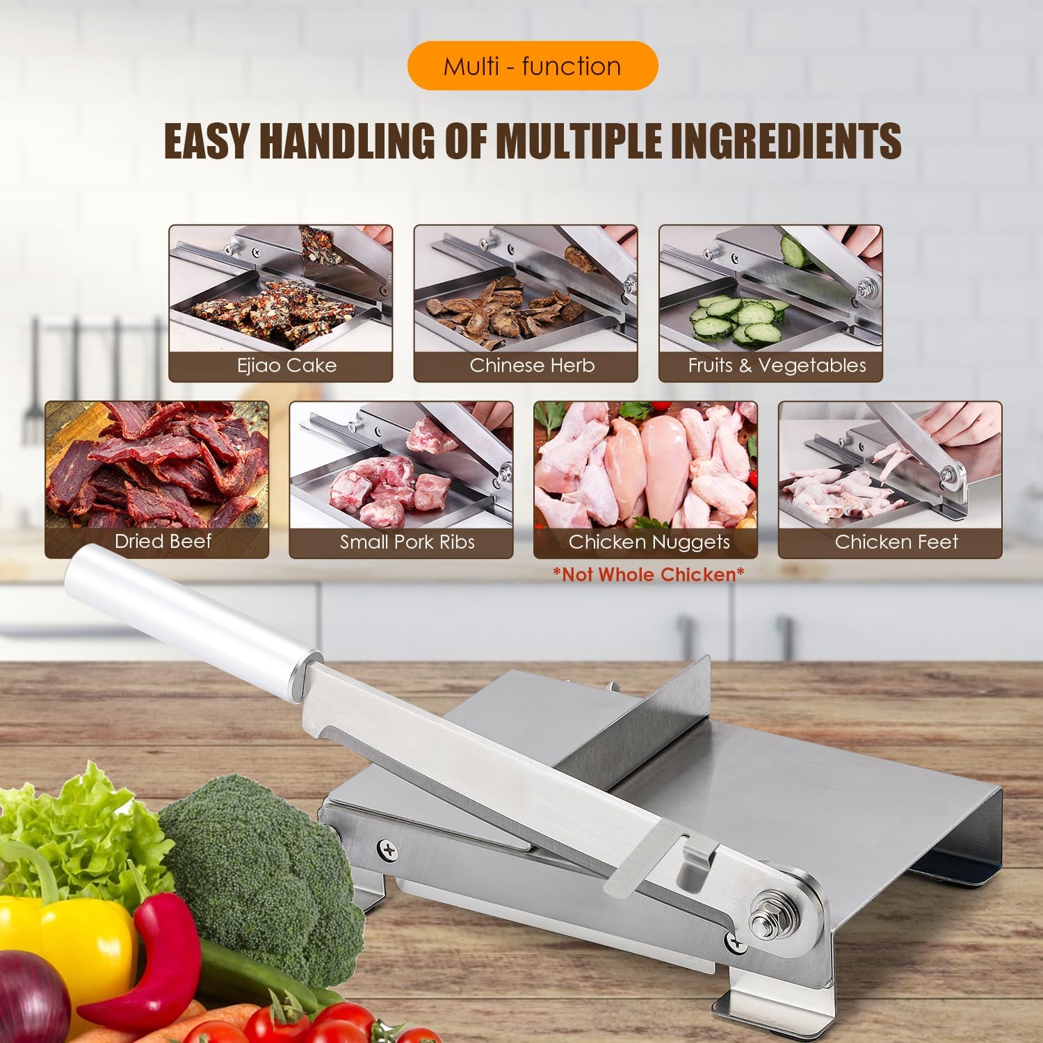 CGOLDENWALL Manual Ribs Meat Slicer Household Stainless Steel Small Bone Cutting Slicing Machine Chicken Lamb Chops Ribs Herb Pastry Cutter for Home Cooking