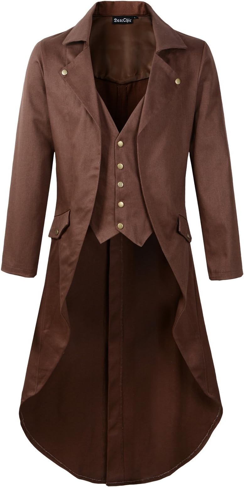 Mens Gothic Tailcoat Jacket Black Steampunk VTG Victorian Coat