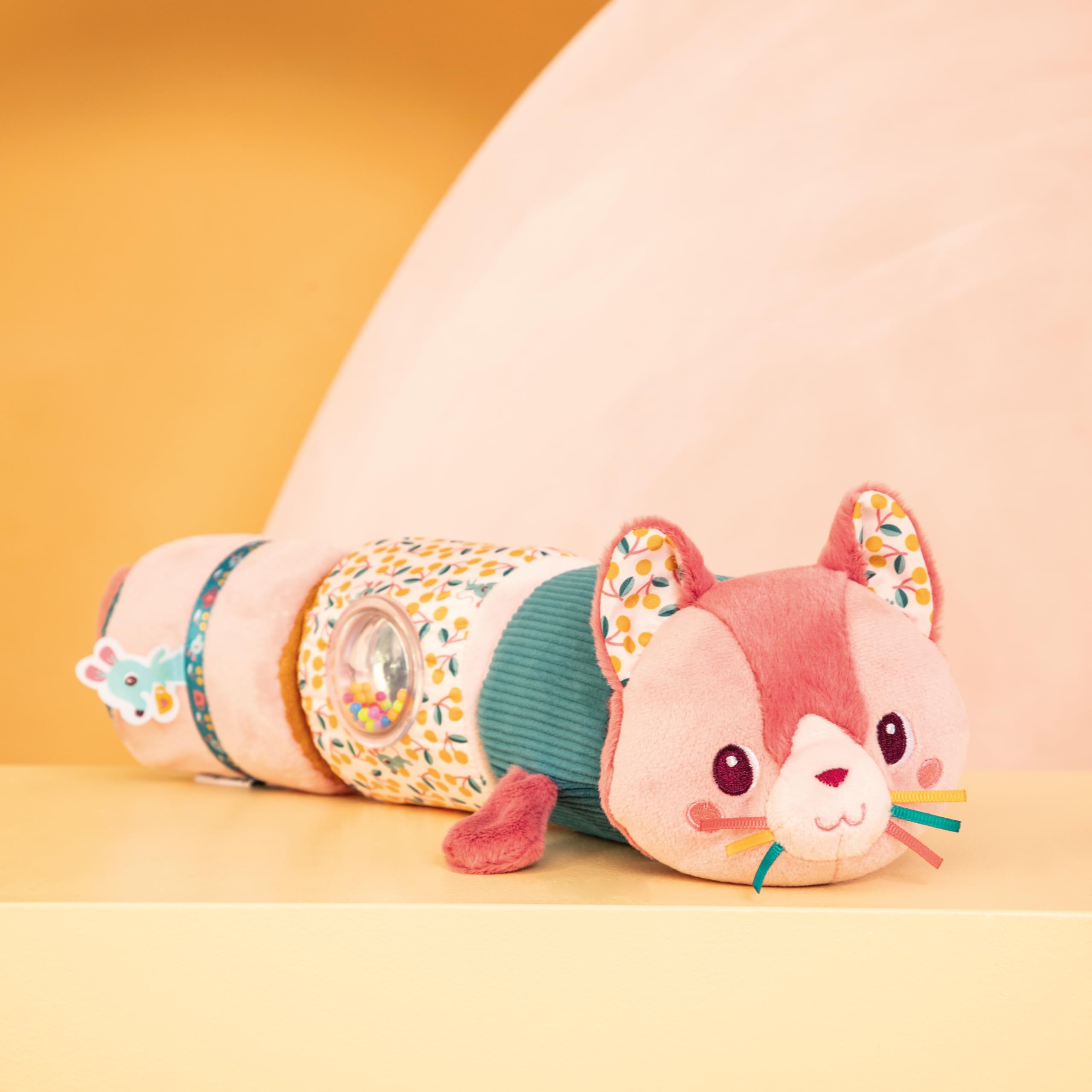 LILLIPUTIENS - Jeanne Le Chat - Dźwięk Rolki - 4 grzechotki - Zestaw montażowy - Różowy - 34cm - Od 6 miesięcy - 83630