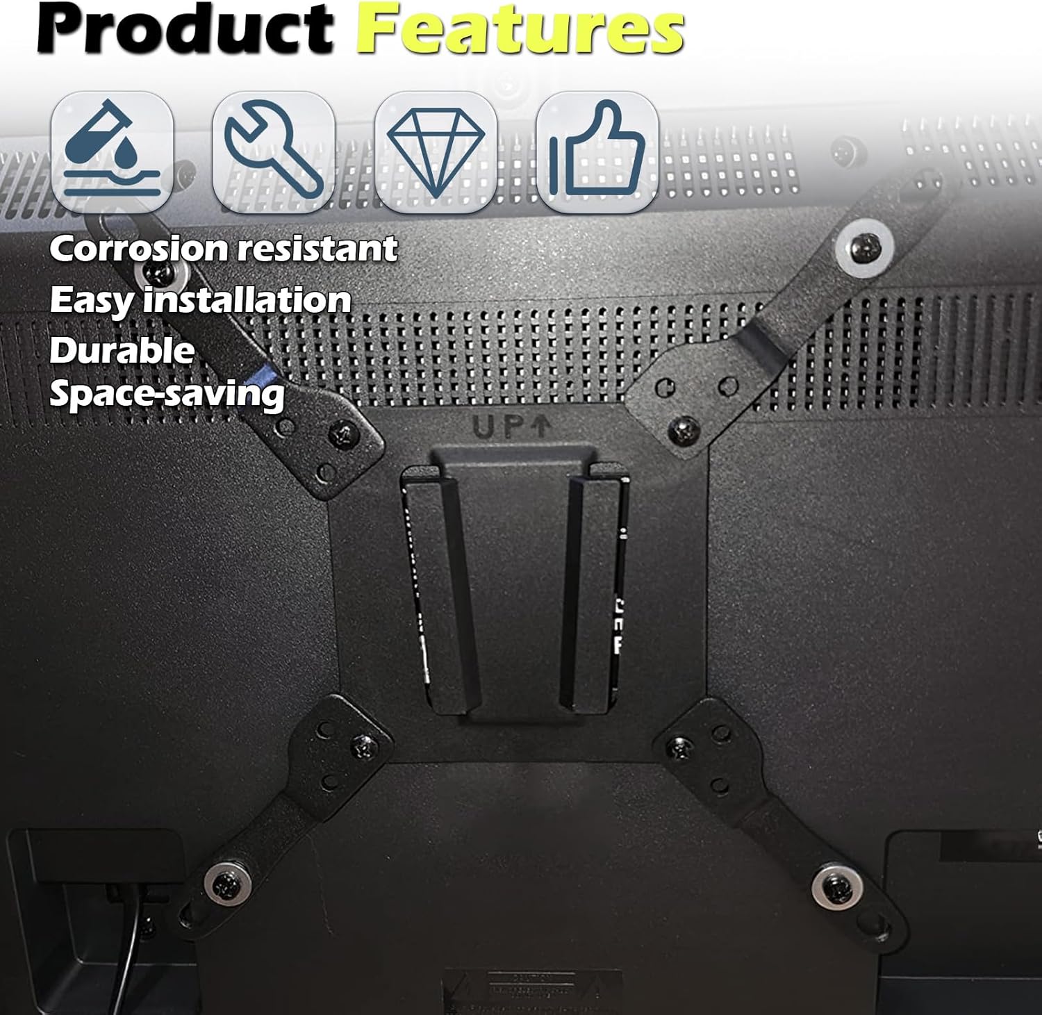 Anti-Rust Quick Release RV TV Mount, Plastic Polymer, VESA 100x100mm, for Screens up to 43 inches and 30 lbs, Low Profile Wall Bracket, for Camping, Truck, Movie Night, 2 Wall Plates 1 VESA Bracket