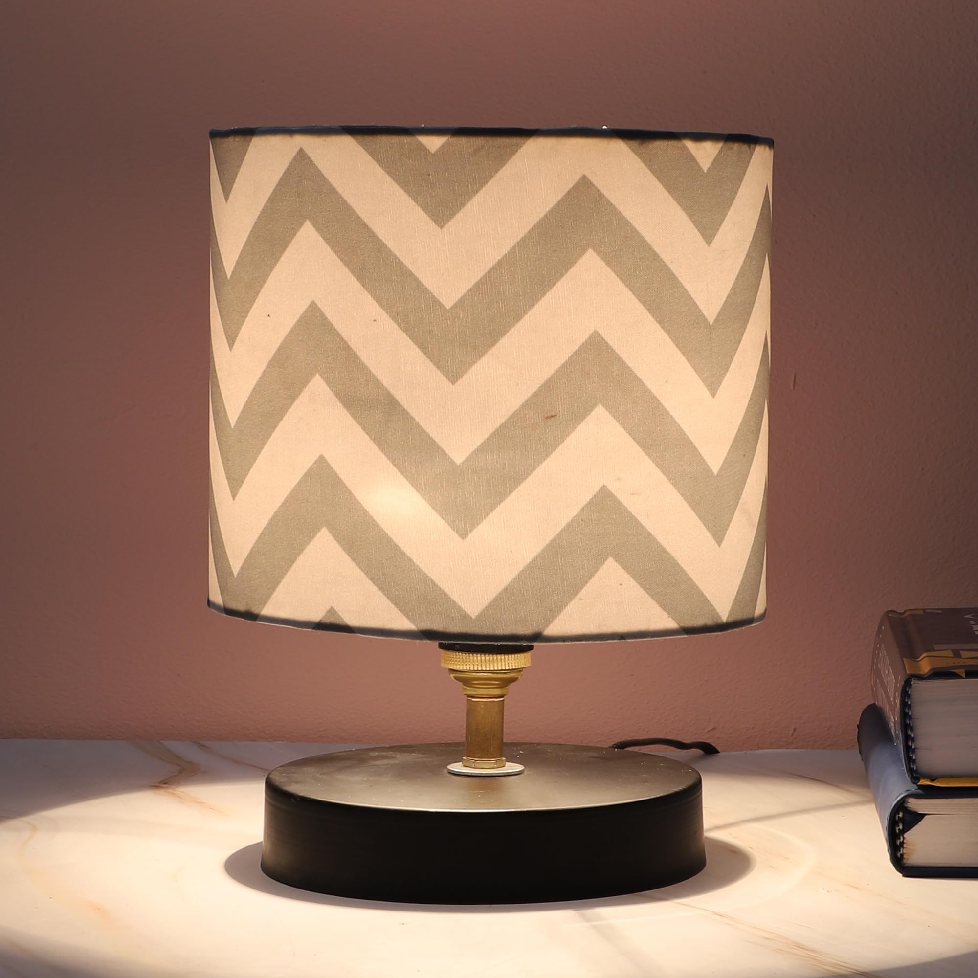 tu casa Classic Black Metal Table Lamp with Maze Print Satin Shade | Warm Night Light for Bedroom, Living Room, Study Table & Office | Decorative & Festival Gifting Lamp (9 Inch, Bulb Not Included)