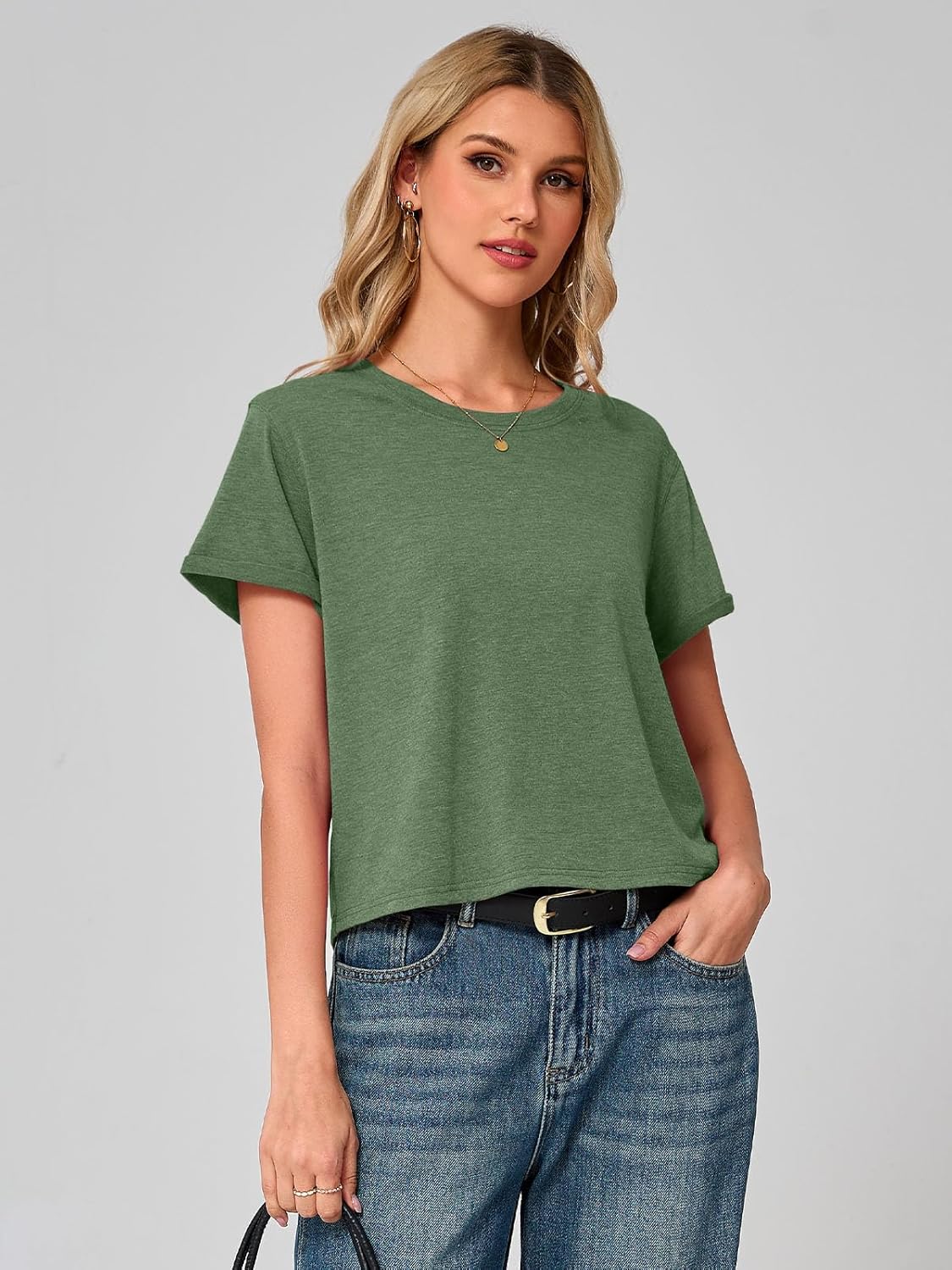 UNCLECAT Women's Short Sleeve Cropped T Shirts Summer Crewneck Crop Tops Solid Basic Tees - Image 2