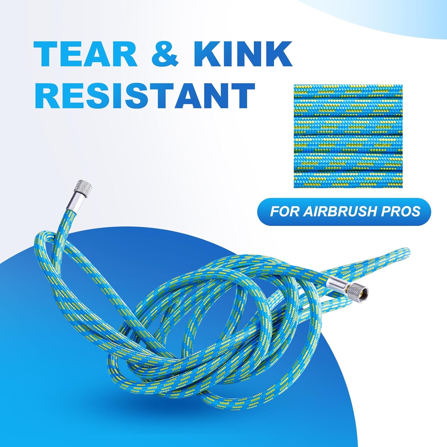 Premium10-Ft Braided Airbrush Hose with US-Standard Air Compressor Quick Connect and 1/8" to 1/4" Adapter, Compatible with Harder & Steenbeck, Iwata, Badger and Other Mainstream Airbrushes