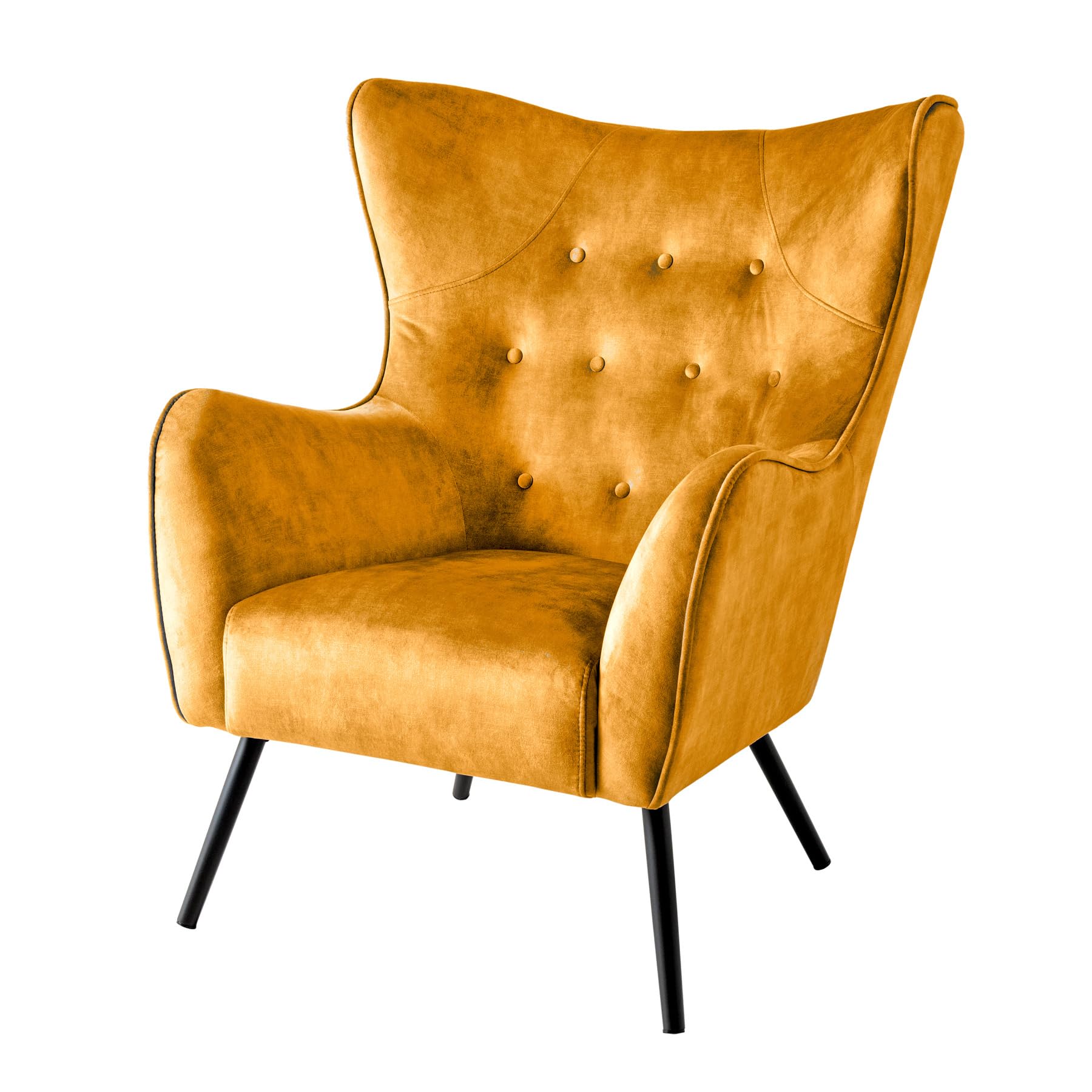 Riess Ambiente Design XL Sessel Amsterdam - senfgelb Samt - Schwarze Metallbeine - Retro Stil, Rundum Bezug