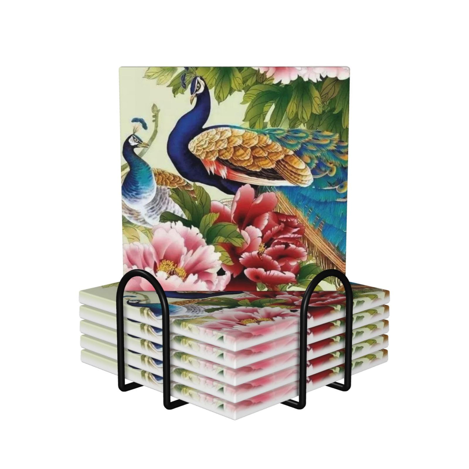 Dessous de verre en céramique pivoine paon, idée cadeau idéale pour crémaillère et mariage
