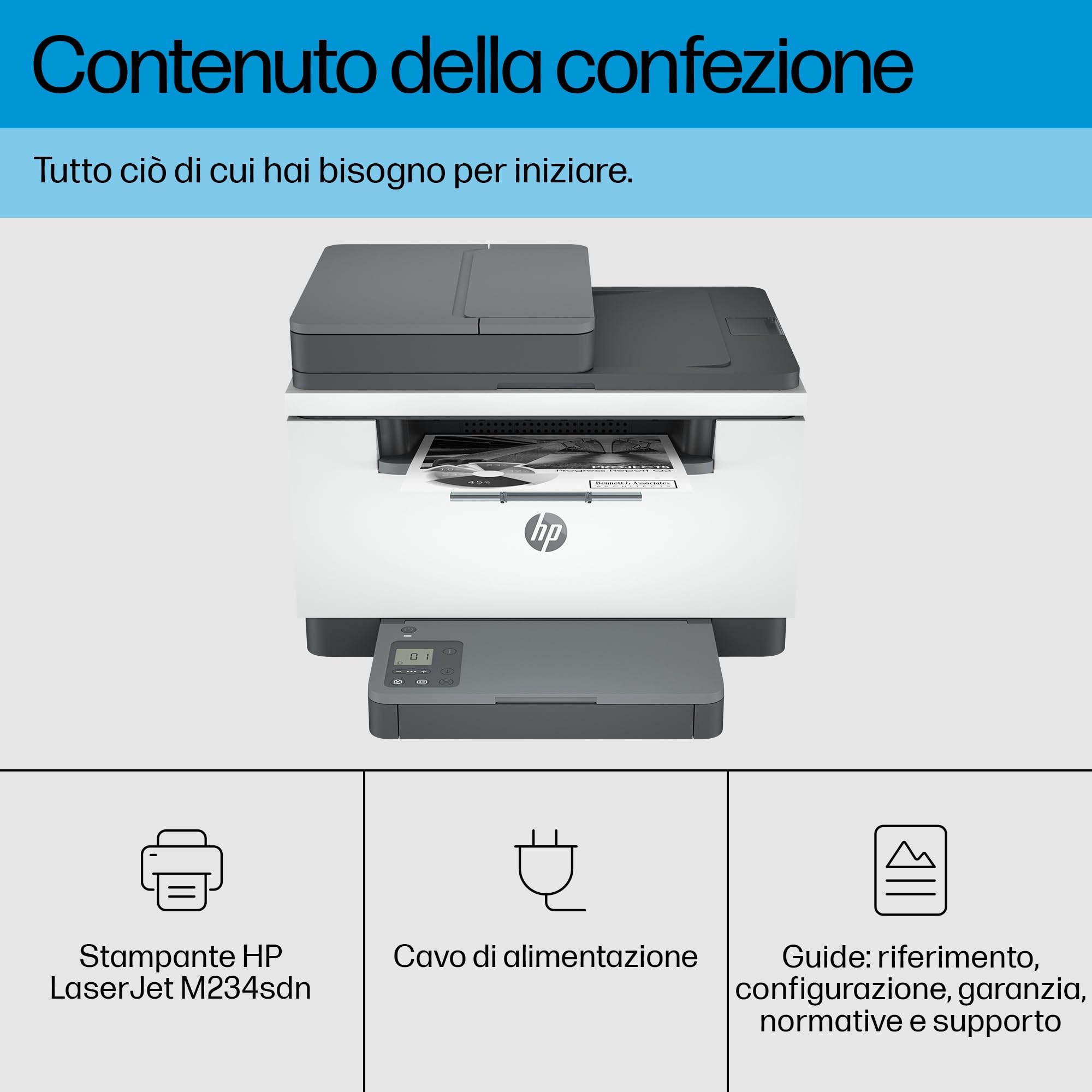 HP LaserJet MFP M234sdn Stampante Multifunzione A4 Stampa Fronte Retro Automatica Bianco e Nero 29 ppm USB Gigabit Ethernet Schermo LCD Grigia