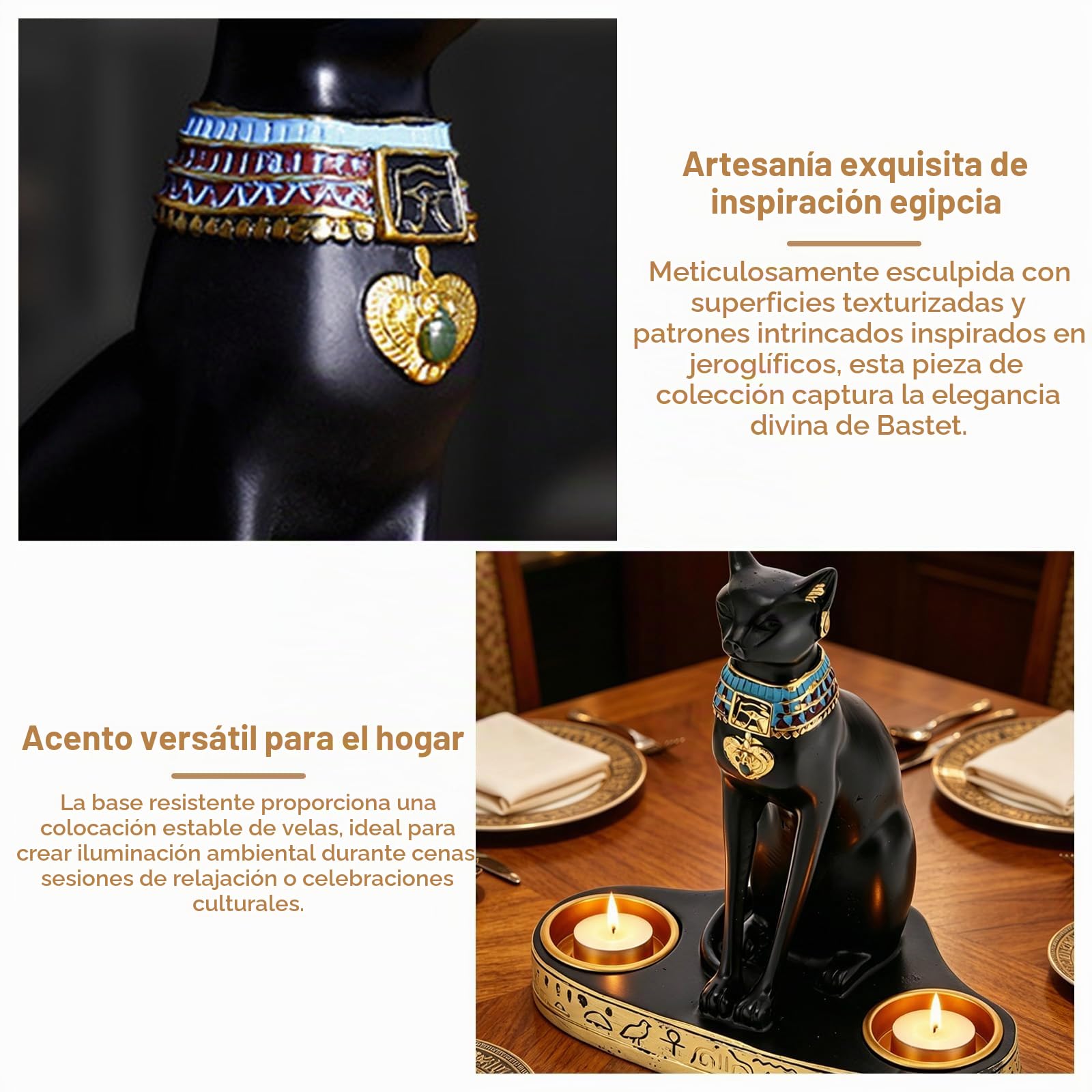 Estatua de la Diosa del Gato Egipcio Bastet, 7.9 Pulgadas de Resina del Antiguo Egipto, Diosa del Gato Bastet, Figura Coleccionable, Portavelas para Decoración de Escritorio | Resina sintética, sostenedor de velas de estatuilla de Egipto