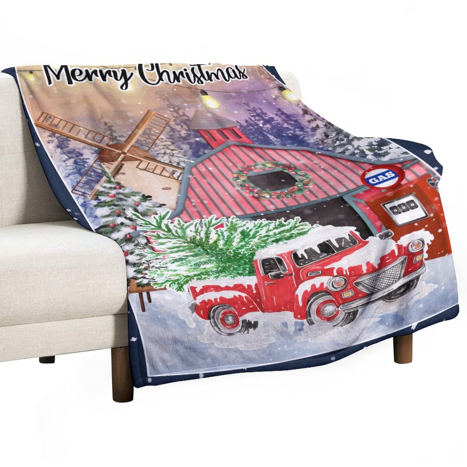 Couverture douce Merry Christmas Truck Gnomes en polaire 130x150 cm