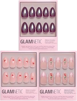 Glamnetic Press-On Nails Bundle - Sweet Treats | 3 Short & Medium Almond Fake Nails with Glazed Finishes & Playful Fruit Accents | Glossy Statement Designs | Durable, Salon-Quality Nail Kits