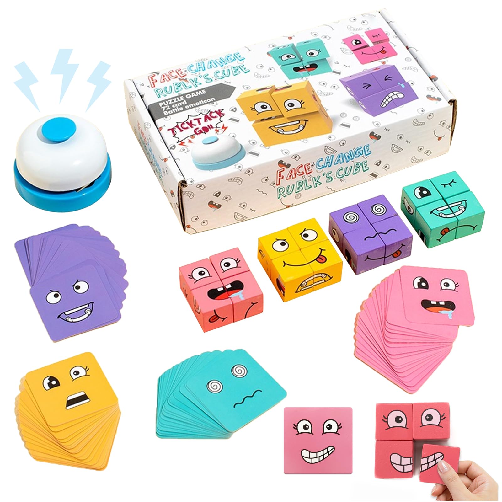 Emoji Holzwürfel Puzzle Für Kinder Ab 3 - 16 Würfel Mit 80 Karten, Lustiges Lernspiel Für 1-4 Spieler