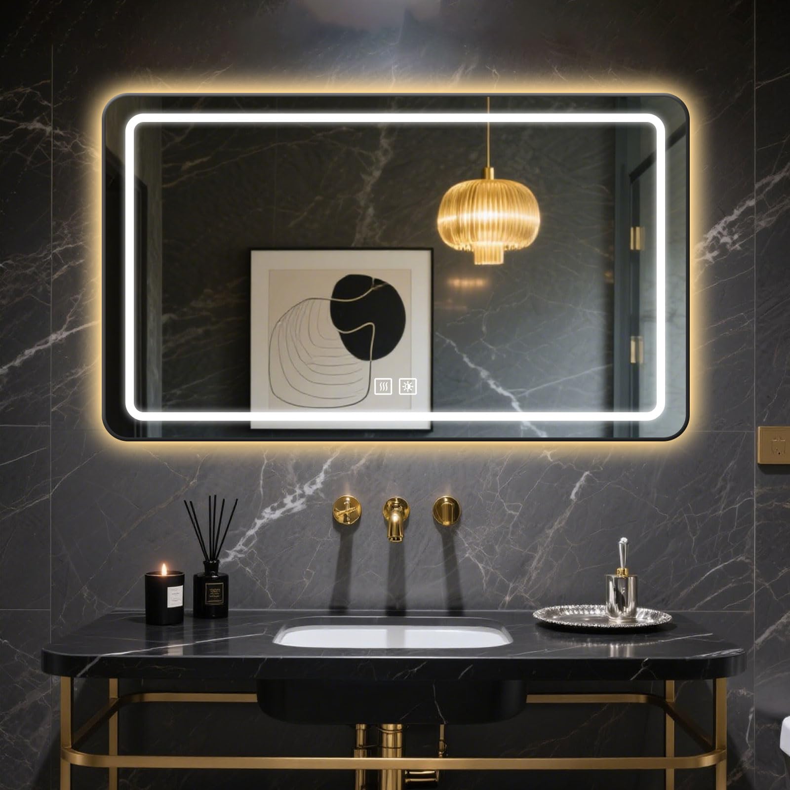 FGXHHS with Lights - Led for Anti-Fog Technology, 3 Color Temperatures (3000k/4500k/6000k), Dimmable, Shatterproof Tempered Glass, Wall Mounted