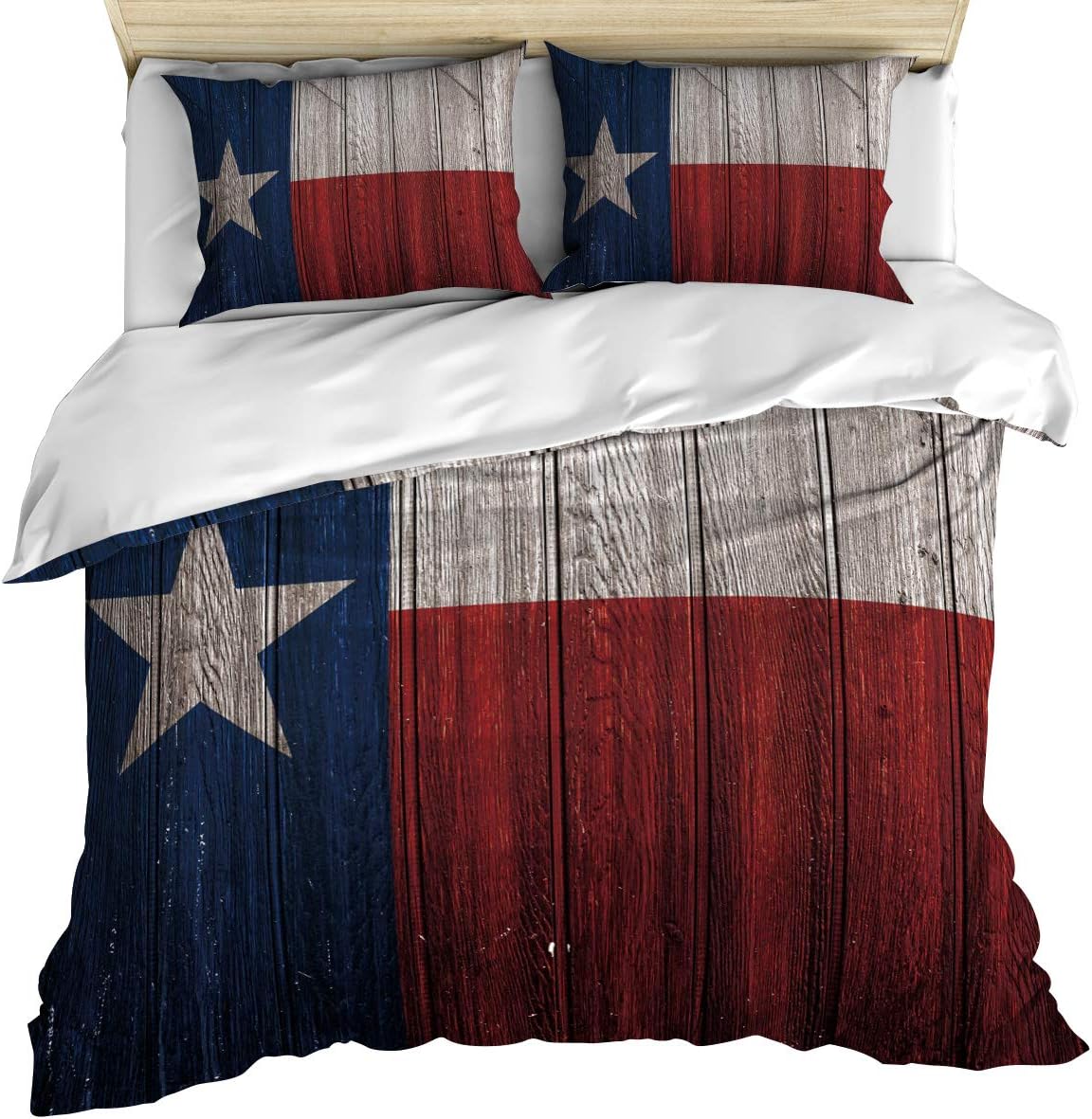 3 Piece Bedding Set Comforter/Quilt Cover Set Queen Size, The Texas Flag is on a Vintage Board Duvet Cover Set with 2 Pillow Shams for Kids/Teens/Adults/Toddler