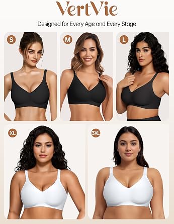 Vertvie Women Racerback Wireless Jelly Push Up Bra | Seamless, Full Coverage V-neck Bralette, No Underwire, Soft, Comfortable, Supportive Everyday T-shirt Bra