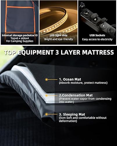 Miniatura 8 de BAMACAR Tienda de campaña de aluminio desplegable en la azotea para acampar SUV, con 2 barras transversales superiores y luces LED, tiendas de