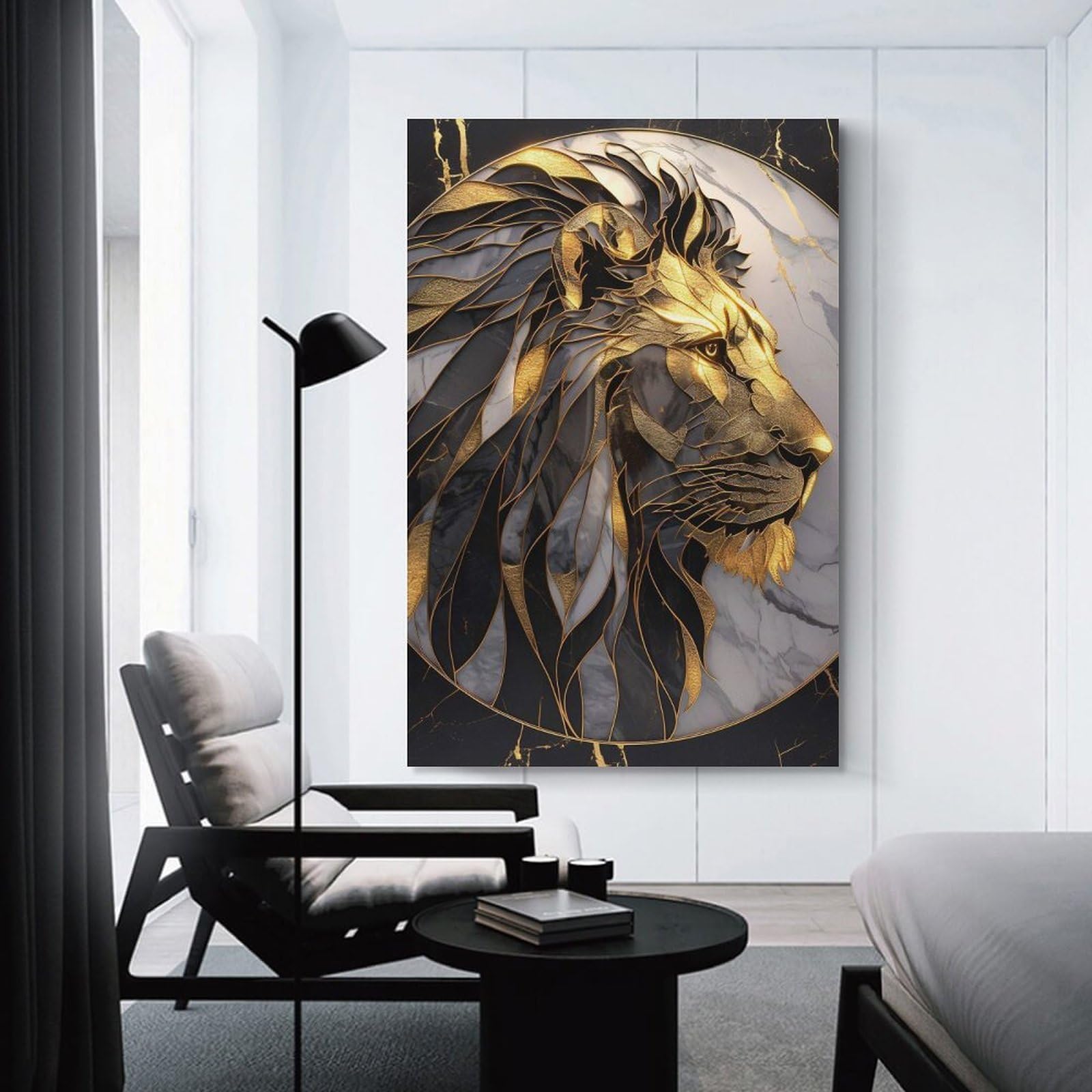 Junmoney Unframe-Style-23 Canvas Art Print Golden Lion Marble Art, 12X18inch(30X45cm), For Office, Study Or Home Workspace, Home Office Artwork With Decorative Appeal